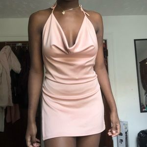 Pink silky revealing dress